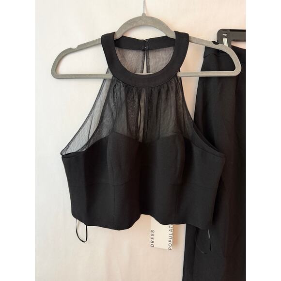 Dress the Population Elliana Two Piece Set Sexy Party Halter Sheer Black NEW Lrg - Picture 2 of 8